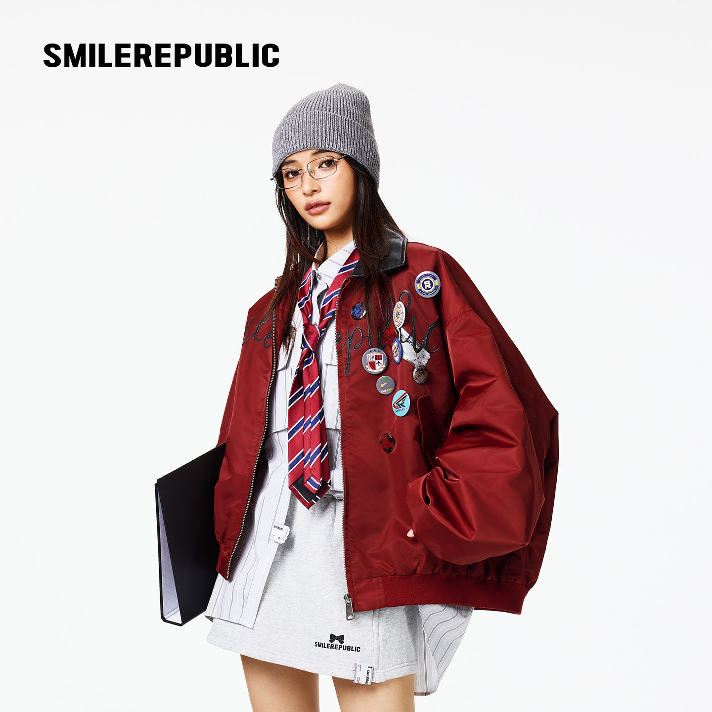 smilerepublic红色徽章夹克外套