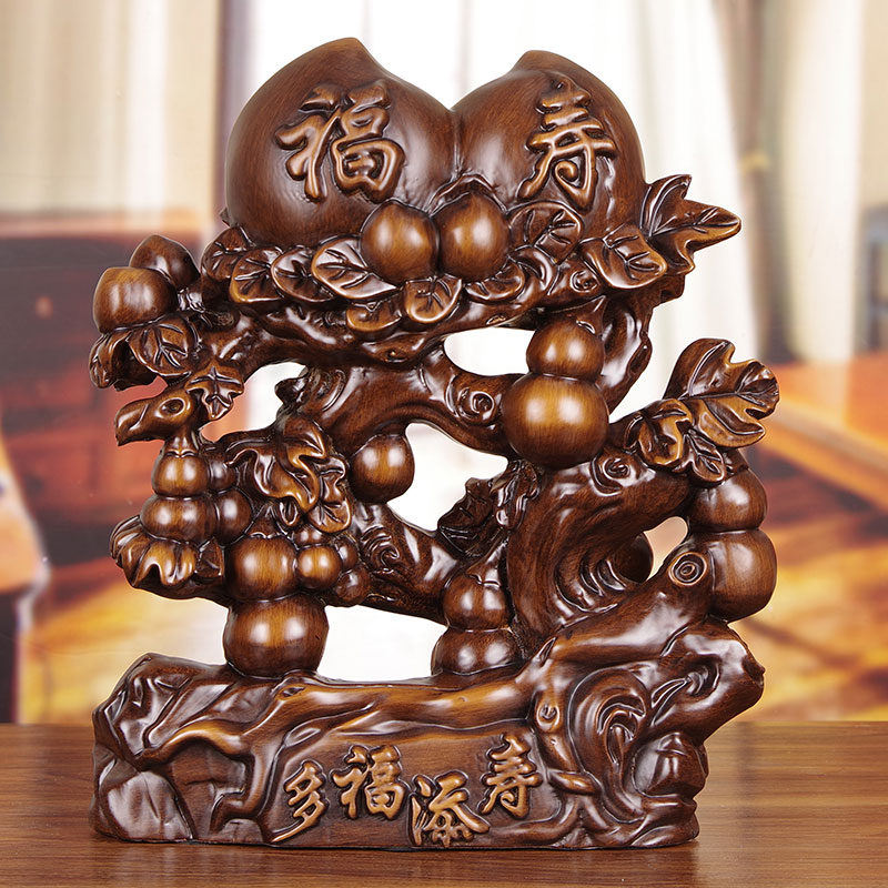 纯实木雕祝寿礼物老人长辈生x日大寿桃摆件送爷爷奶奶贺寿生日礼