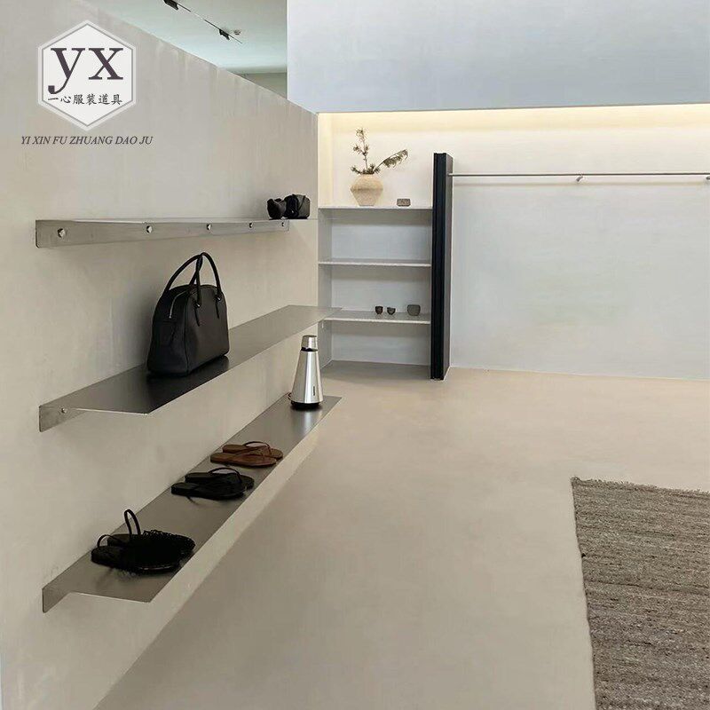 服装店鞋包展示架实心不锈钢层板上墙壁挂式陈列置U物道具整店定