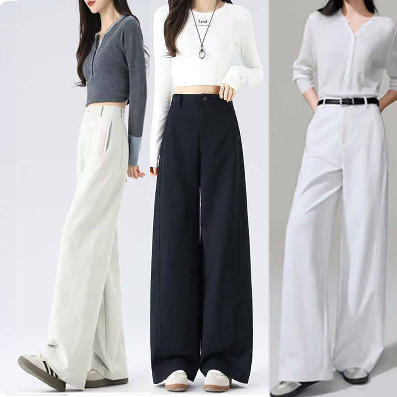 窄版显瘦线雕裤女2026夏季新款高腰宽松垂感阔腿时尚百搭休闲裤子