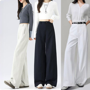 窄版显瘦线雕裤女2026夏季新款高腰宽松垂感阔腿时尚百搭休闲裤子