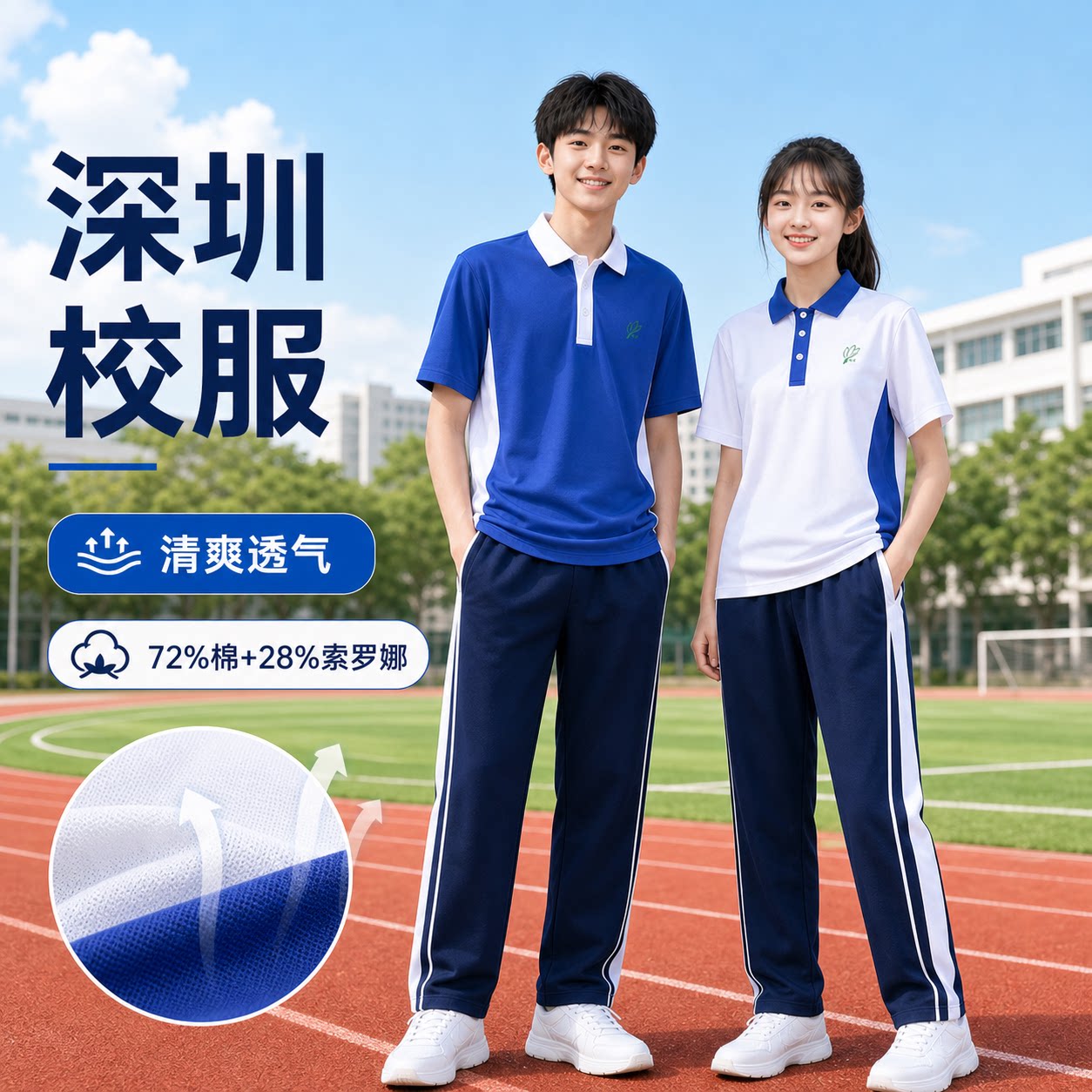 深圳校服中学夏季短袖长裤防晒防蚊抗菌防臭薄款套装索罗娜冰凉感