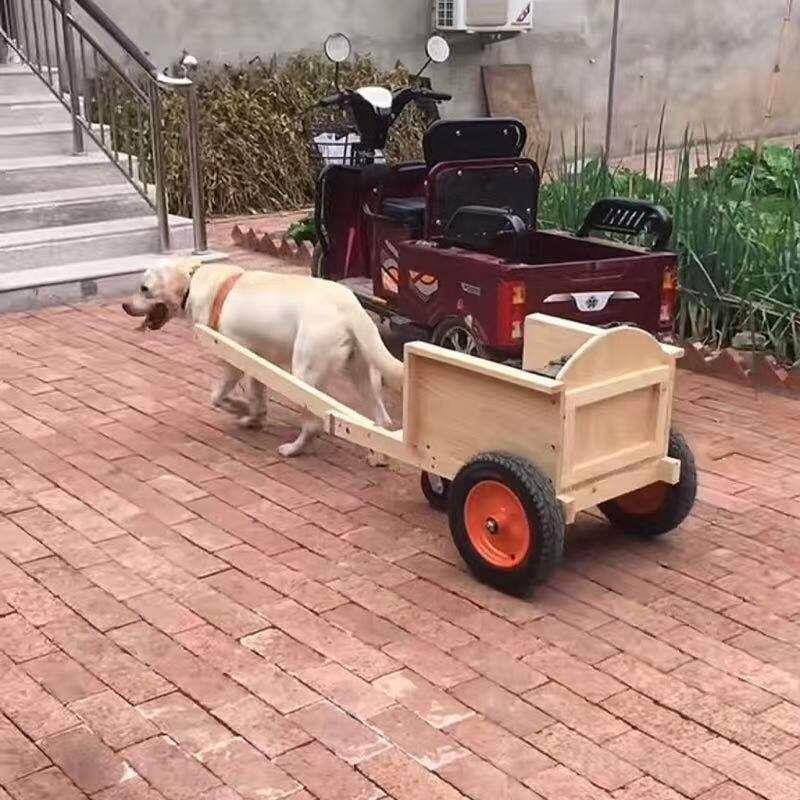 巴顿同款实木户外大型犬拉车宠物专用买菜快递车网红狗拉车拉人车