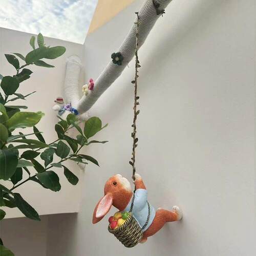 爬藤小兔子挂件小动物悬挂装饰品家居管道遮丑摆件庭院造景树盆挂