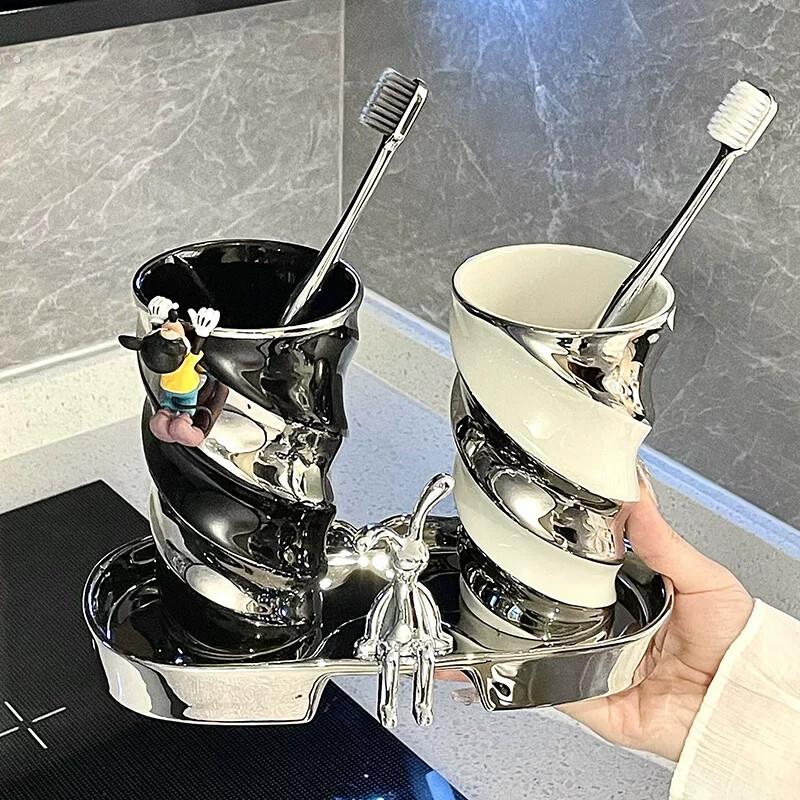 漱口杯刷牙杯家用牙杯高颜值牙刷杯情侣牙具杯陶瓷高级感洗漱杯