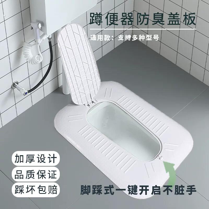 厕所盖板蹲坑盖通用防臭防堵塞器全封闭一键自动翻盖板蹲便器家用