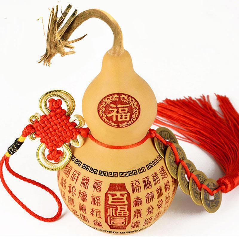 天然葫芦五帝钱挂件百福图家居工艺品摆饰五帝铜钱刻字家居摆饰
