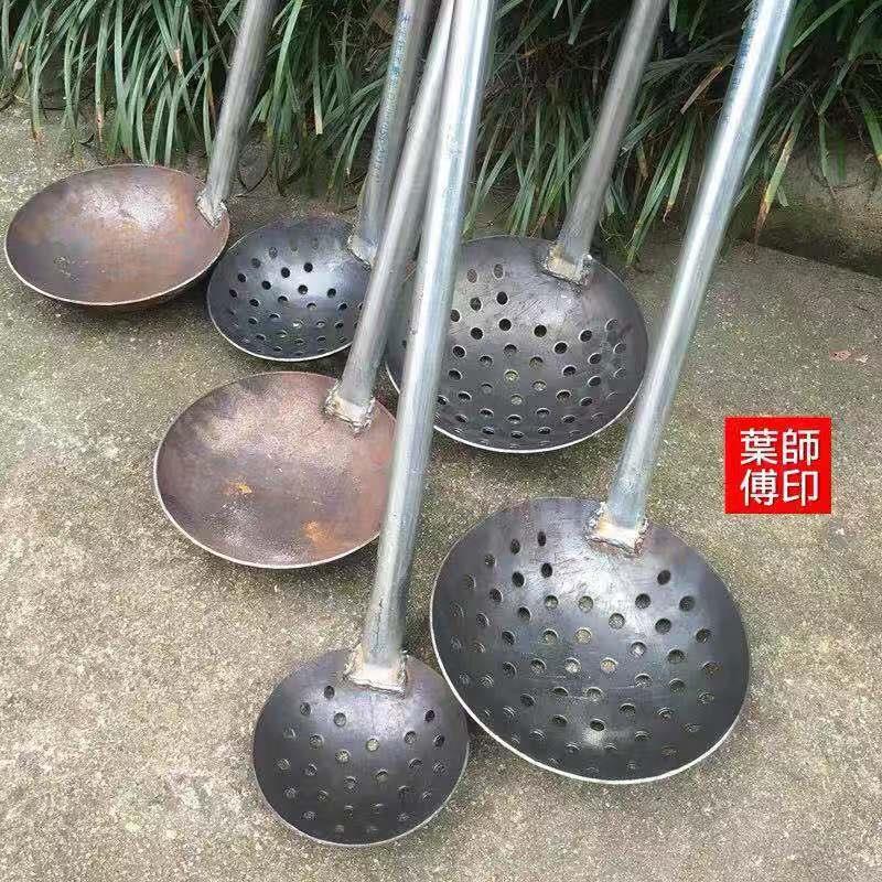 加厚钢板漏勺大铁勺长柄捞渣勺笊篱清理下水道淤泥挖泥土掏粪勺子