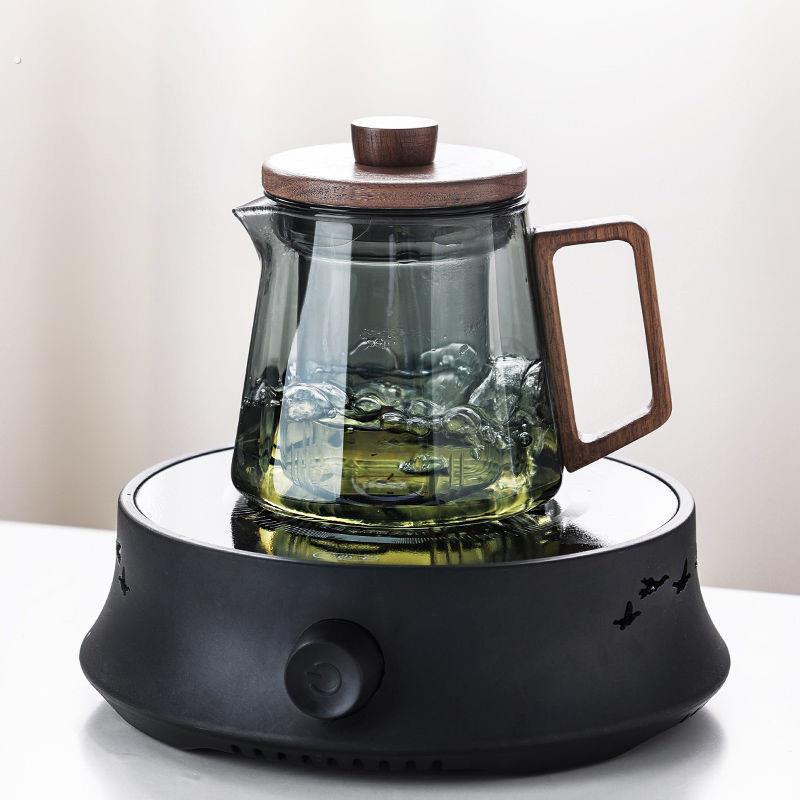 现货供应茶壶玻璃日式带木盖玻璃茶杯带茶漏茶具套装三件套茶壶