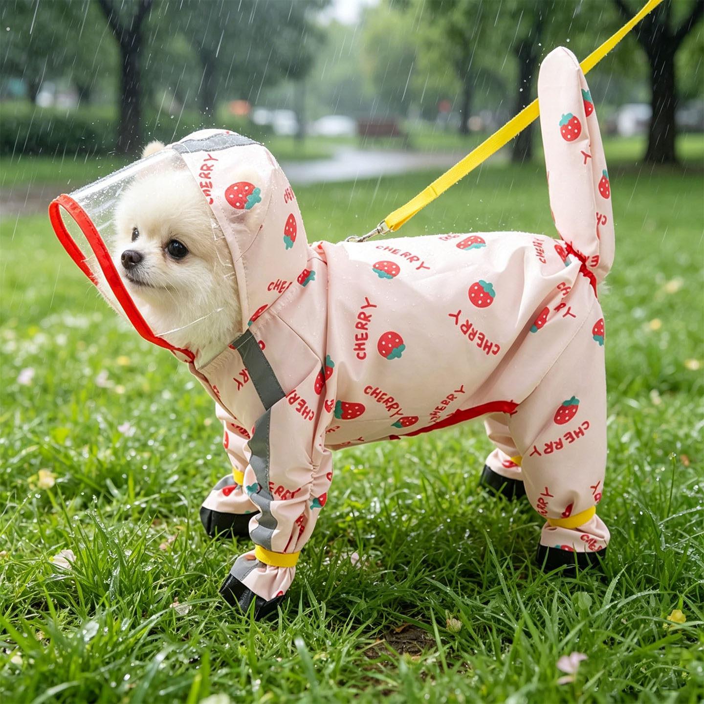 博美狗狗雨衣四脚防水中小型犬宠物衣服新款雨披雨天遛狗防脏神器