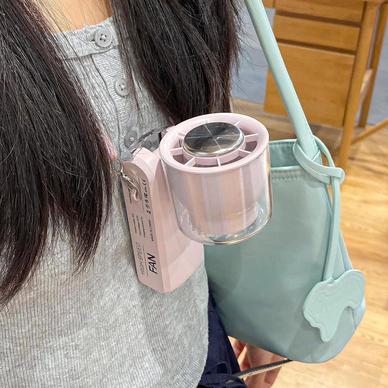 挂脖风扇手持小型静音制冷小电风扇超长续航简约风数显照明一体灯