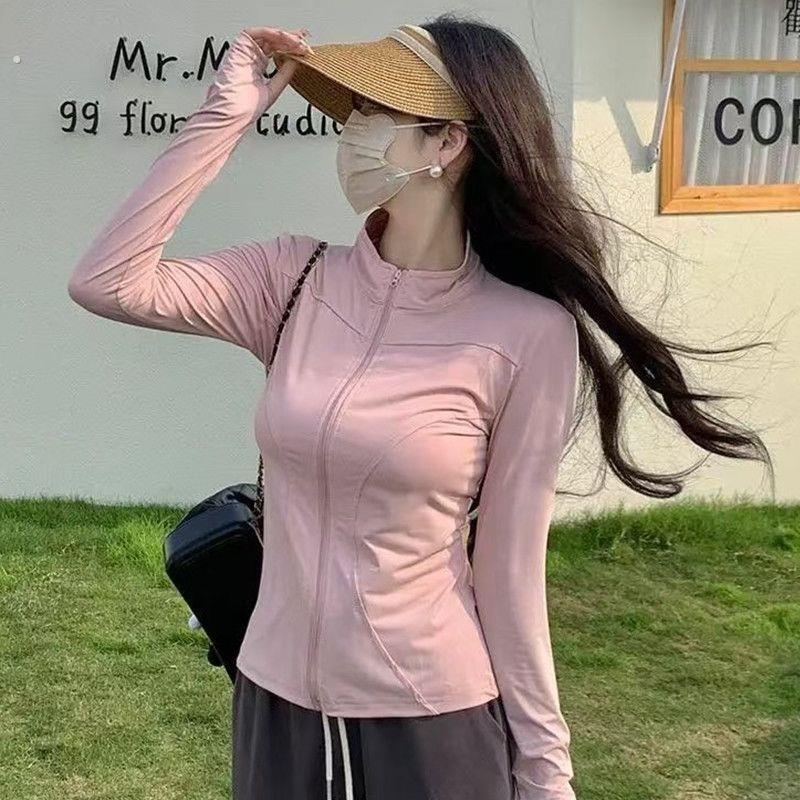 立领防晒衣冰丝速干短款瑜伽服女夏薄款户外骑行跑步防紫外线上衣