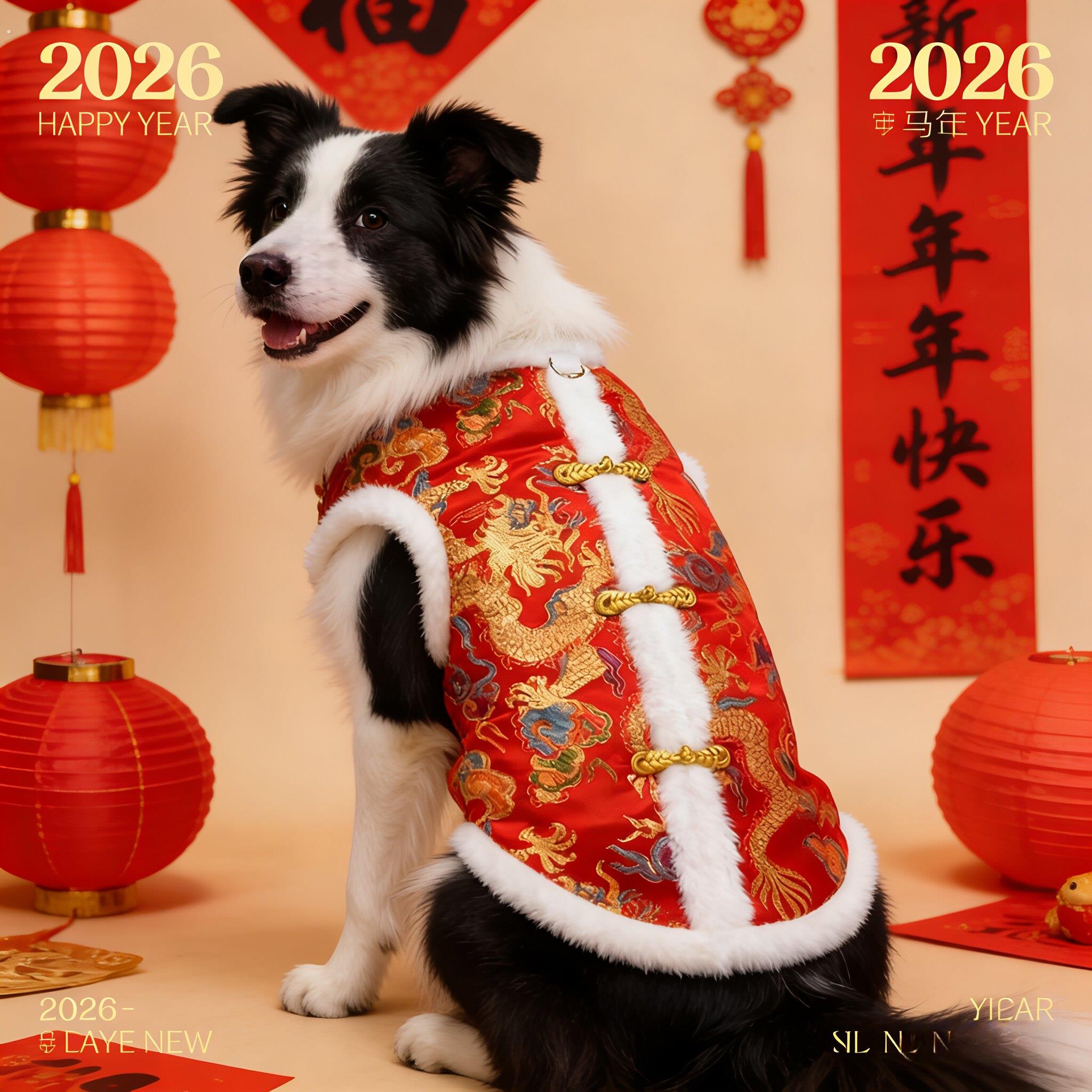 边境牧羊犬专用狗狗新年衣服中大型犬马甲柯基过年喜庆国风拜年柴