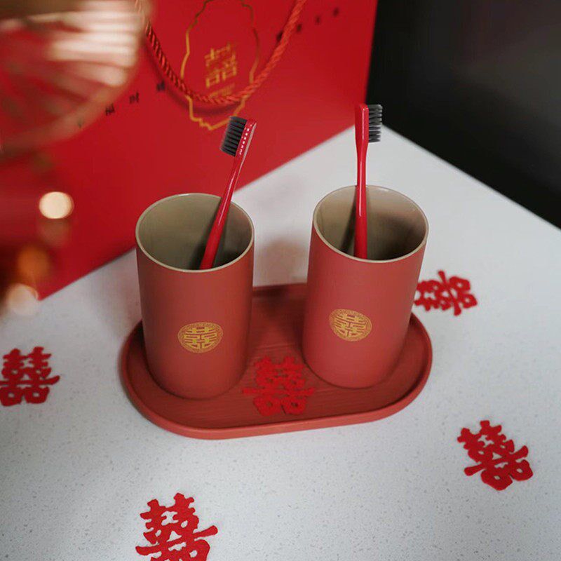 婚庆牙缸情侣刷牙杯漱口杯v牙杯结婚牙刷杯子套装陪嫁洗漱杯一对
