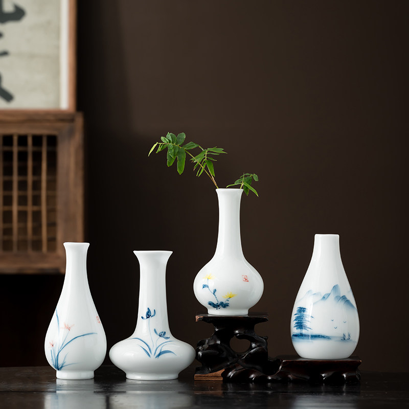 冰种玉瓷玉瓶观音净瓶中式陶瓷小花瓶G高级桌面花器茶桌装饰品摆