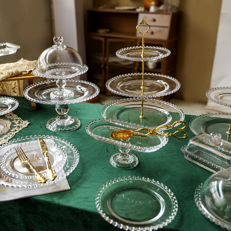 玻璃甜品台摆件h展示架套装下午茶餐具蛋糕托盘婚庆冷餐盘茶歇摆