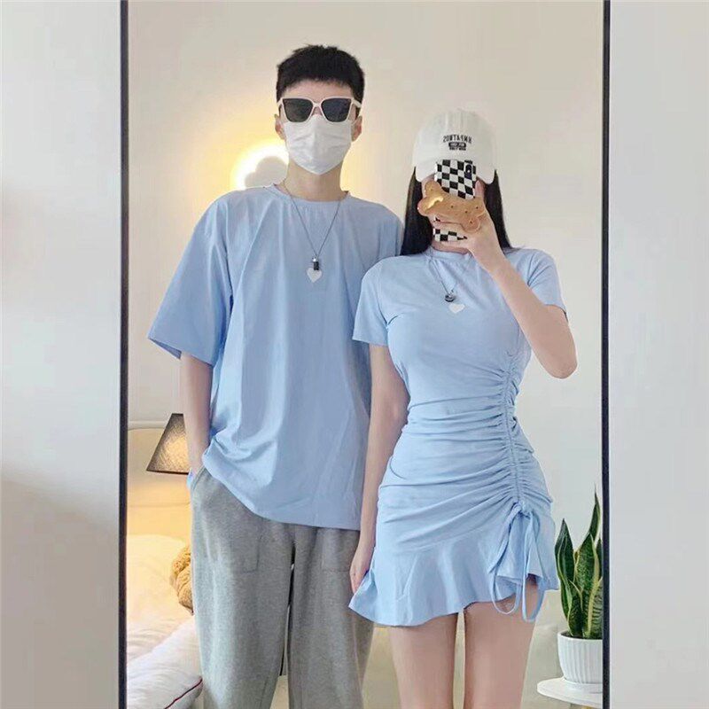 2025新款春夏季情侣装T恤x裙套装小众设计感不一样同色系一裙一衣
