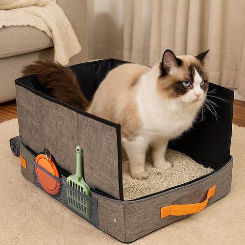 外出便携猫砂盆大号折叠猫厕所防外溅户外长途车载旅行猫屎盆挡板