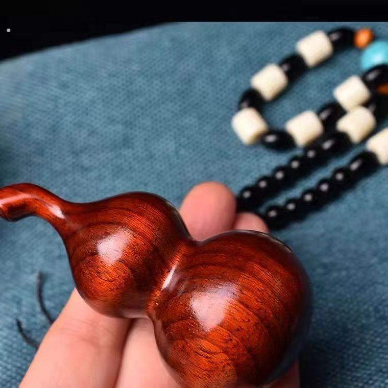 正宗小叶紫檀葫芦手把件福禄文玩汽车挂件红木精雕男士高端手把件