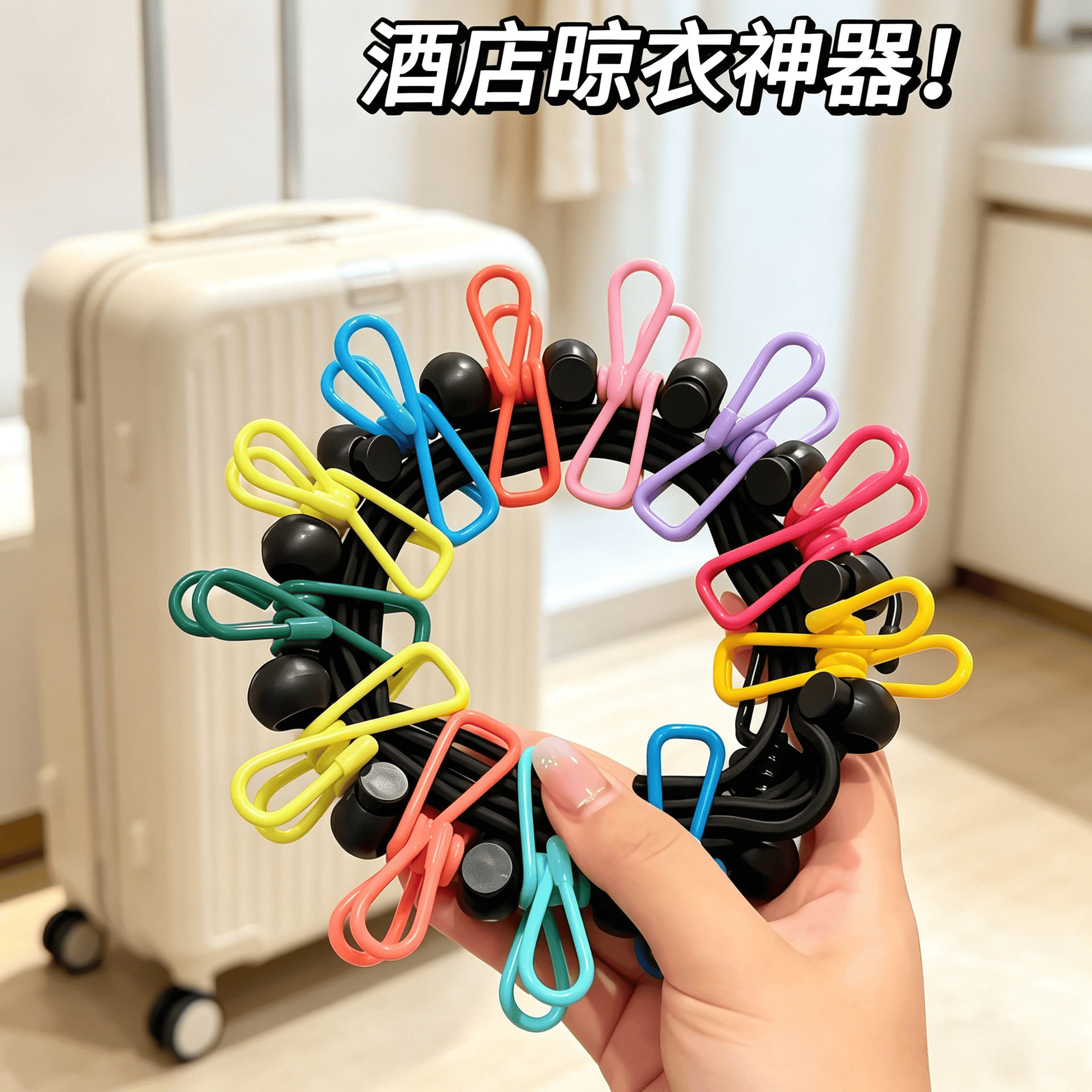 带扣伸缩晾衣晾衣绳免打孔晾晒酒