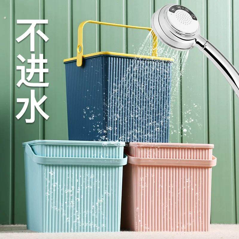 洗澡拎桶加厚带盖子娃娃方形收纳桶手提多用储物桶塑料浴框洗澡篮