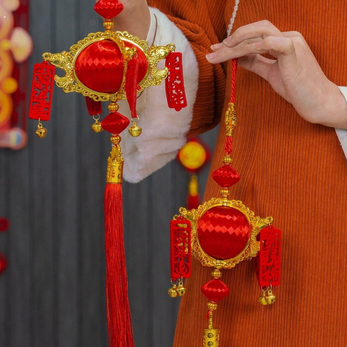 红色绒布中国结小灯笼门把手挂饰挂件节日喜庆装饰
