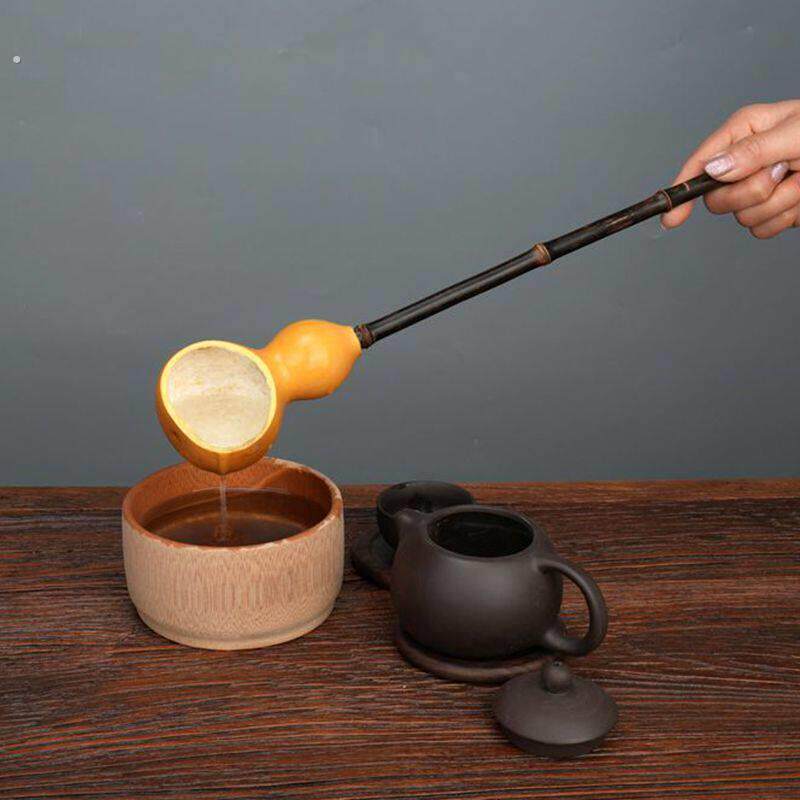福禄水勺茶道分茶勺酒勺功夫茶具创意手工天然葫芦中式水瓢紫竹柄