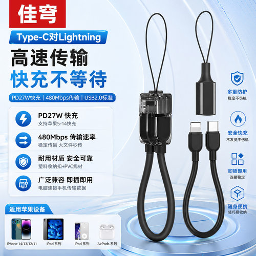 手腕挂绳双Type-C转闪电充电线