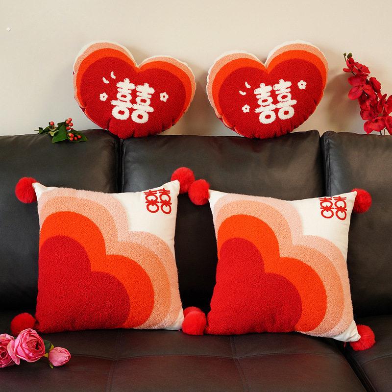 结婚抱枕一对喜庆红色客厅沙发新婚喜字靠枕婚庆靠垫婚房布置抱枕