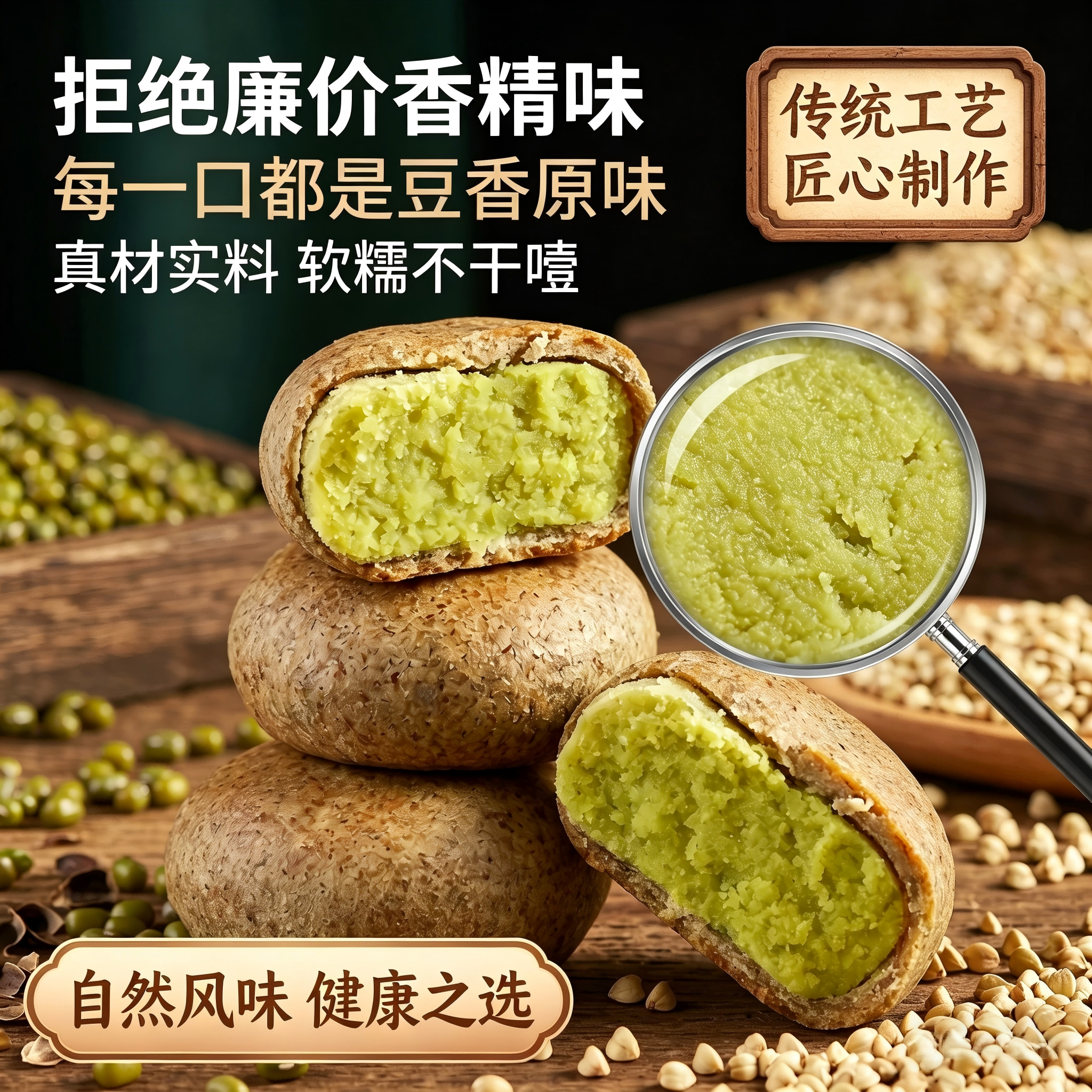 无添加蔗糖荞麦绿豆饼传统老式手工糕点减脂低糖早餐代餐独立包装