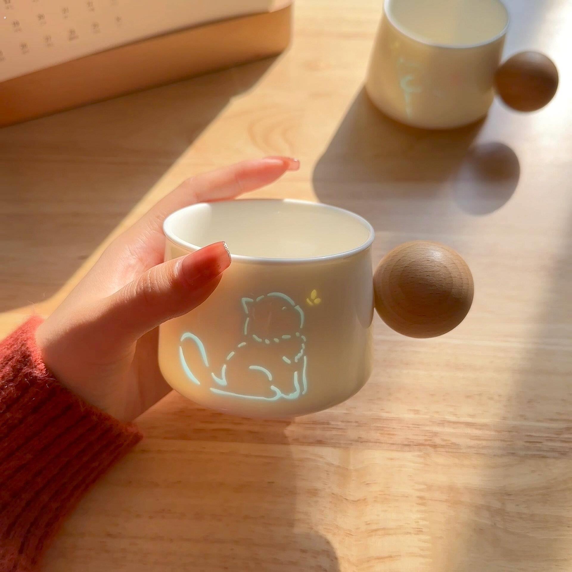 小狗玲珑杯马克杯小猫镂空杯子陶瓷创艺高级感轻奢情侣情人节水杯