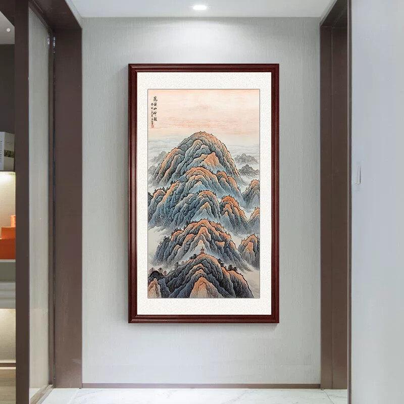 纯手绘国画山水画竖版玄关挂画昆仑山神韵无水靠山图装饰画