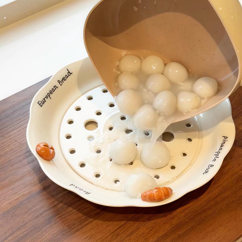 水饺盘沥水双层盘盘子专用盘高颜值餐盘家用水饺餐具圆盘果盘