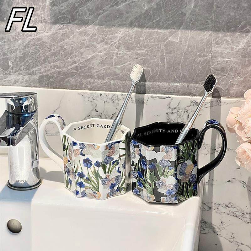 德国限定水彩画漱口杯浴室刷牙杯覆古家用陶瓷杯子情侣洗漱杯套装