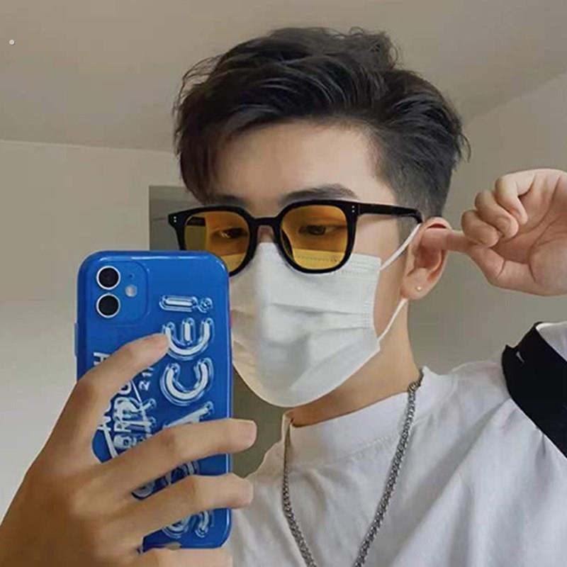 复古黑框茶色太阳眼镜男款开车防晒韩版橘黄色眼镜女变色近视太阳