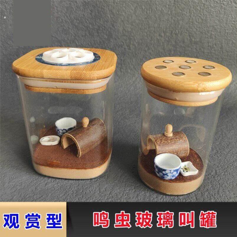鸣虫蛐蛐油葫芦听叫螽斯扎嘴竹蛉透明玻璃三合土底观赏型叫罐