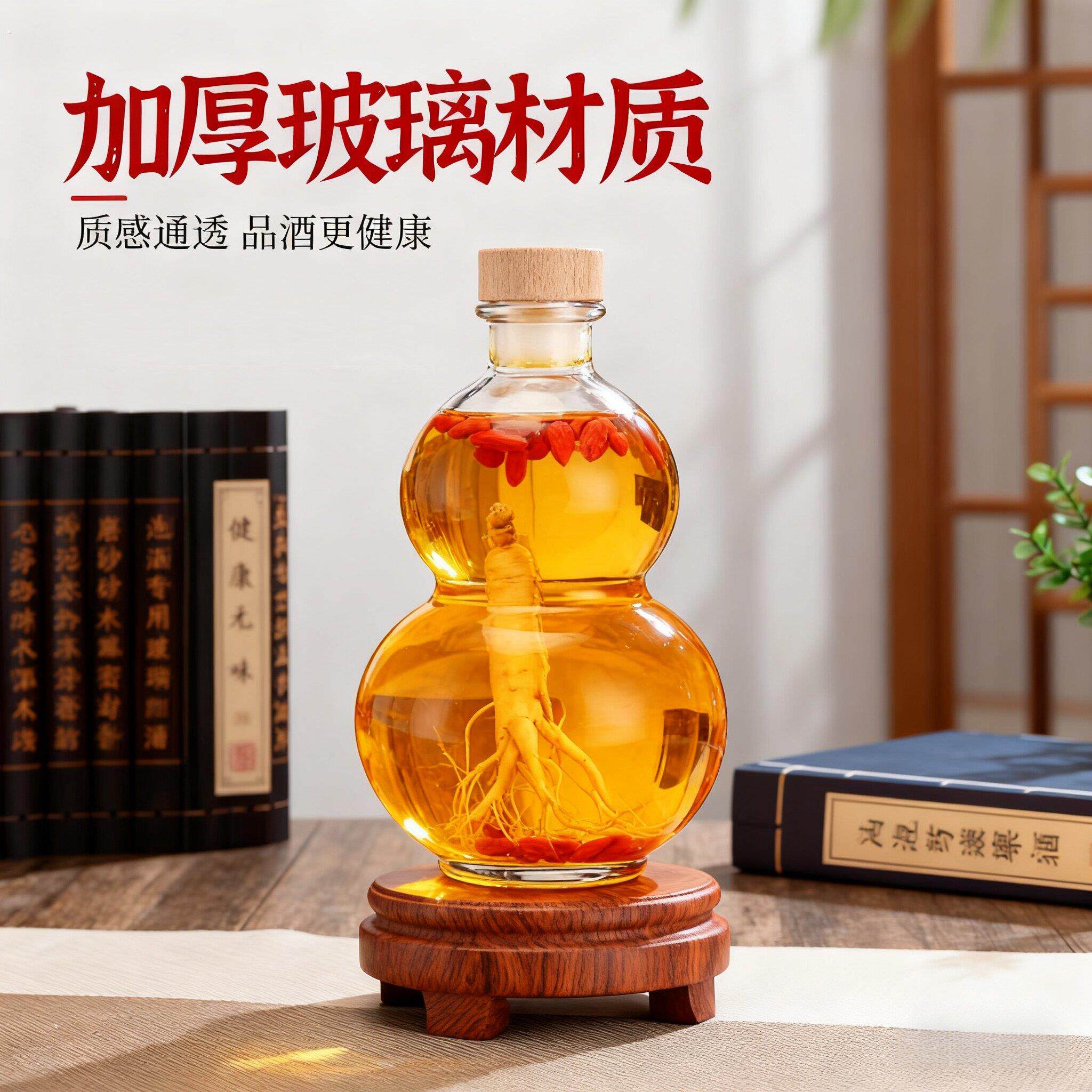 新款创意葫芦白酒瓶玻璃泡酒瓶红酒果酒瓶分装一斤装冷萃瓶空酒瓶