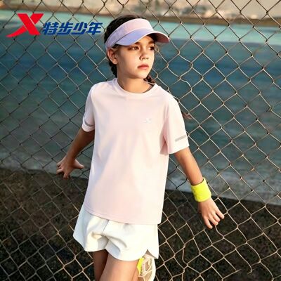 特步童装夏季新款上衣男女童小中大童亲肤学生运动圆领短袖针织衫