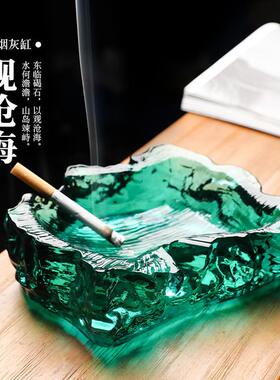 甄选手工古法玻璃烟灰缸家用客厅琉璃摆件烟缸中式公室轻奢烟盅创