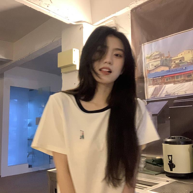 橘子树在哪儿正肩短袖t恤女夏季设计感小众百搭半袖针织圆领上衣