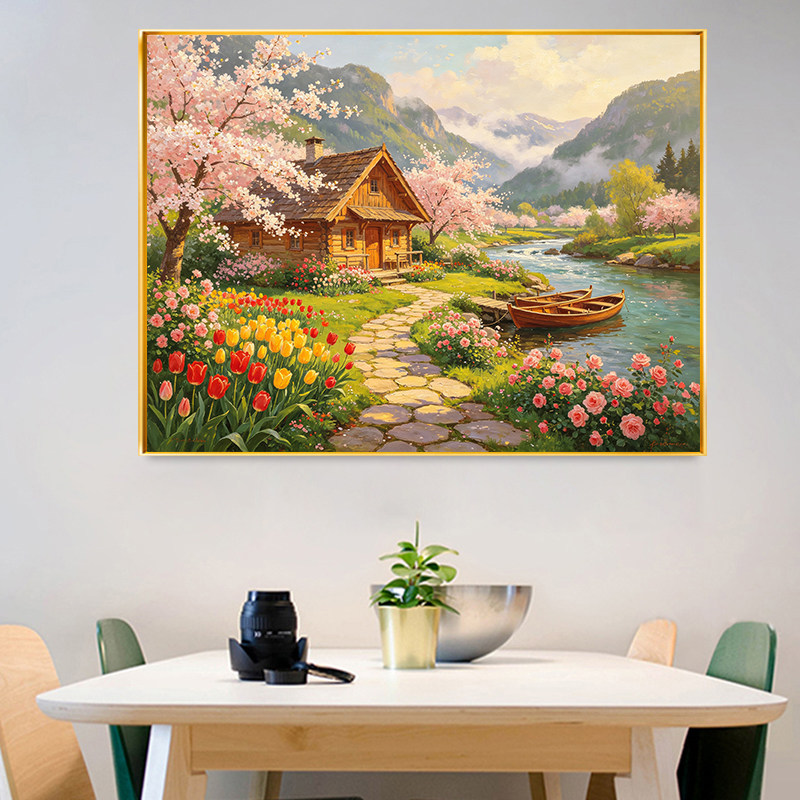 世外桃源山水风景十字绣线绣2026新款山村小屋小尺寸手工绣满绣