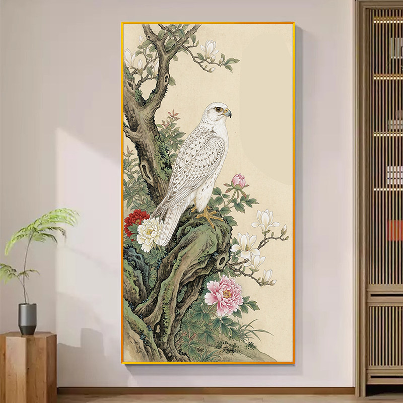 中式花鸟风景十字绣线绣2026新款白雕牡丹花开手工绣玄关墙面满绣