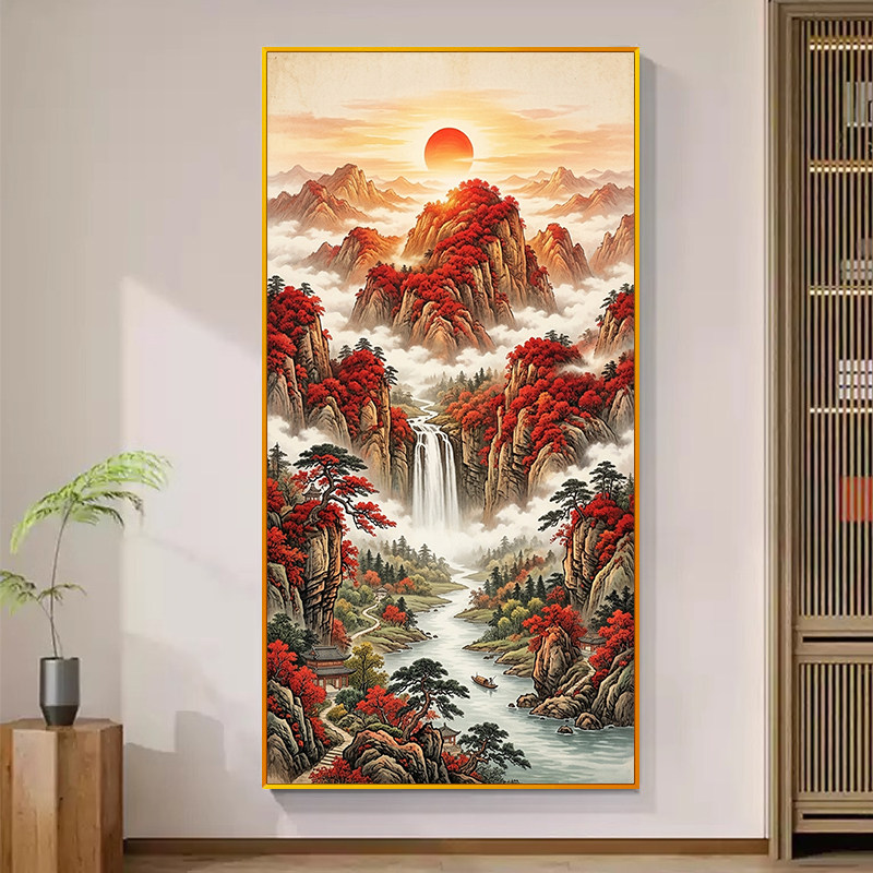现代鸿运当头好运来十字绣满绣2026新款流水生财入户玄关墙面线绣