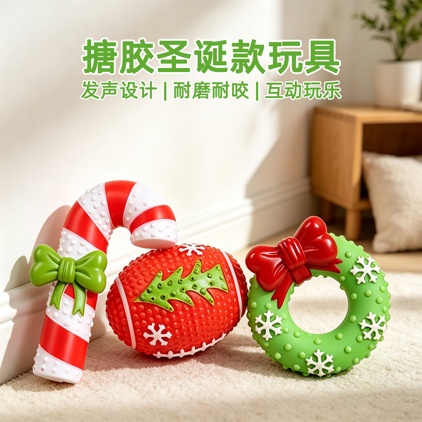 狗狗圣诞节玩具新款搪胶发声自嗨