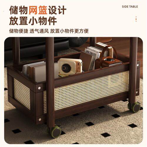 可移动茶几带轮客厅户型中古双层多功能滑轮万向轮二层边几小推车
