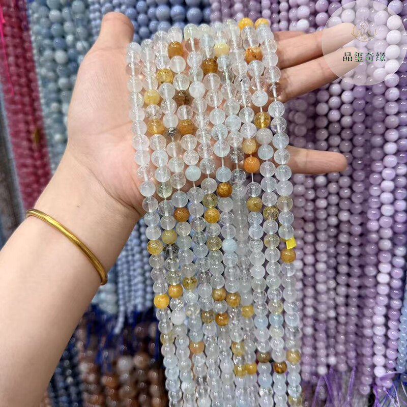 天然彩托帕水晶圆珠散珠子半成品 diy手链项链串珠饰品配件材料