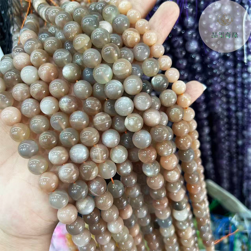 天然太阳石散珠橙月光石圆珠半成品长链diy串珠手链项链饰品配件