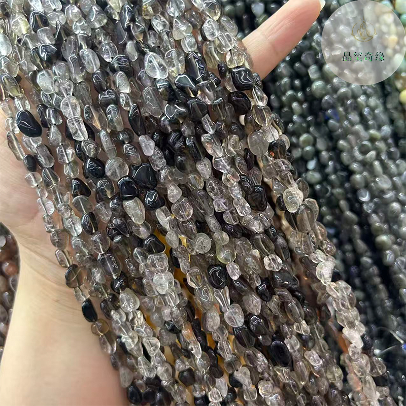 天然黑发晶随行蛋面不规则半成品散珠diy串珠手链项链水晶配珠