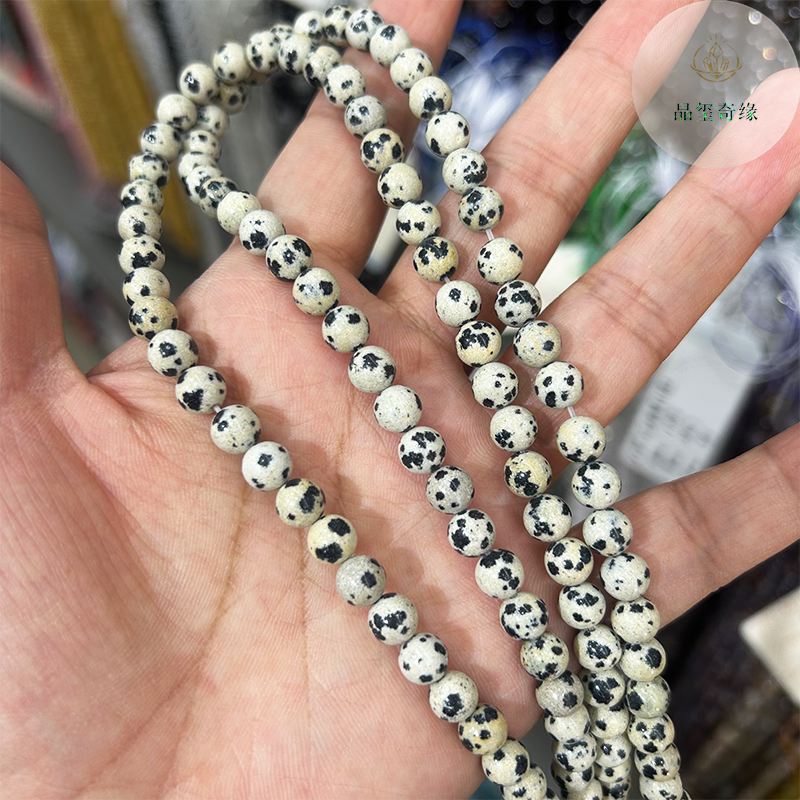 天然原矿斑点石黑白点圆珠散珠子diy手工串珠手链项链饰品配件