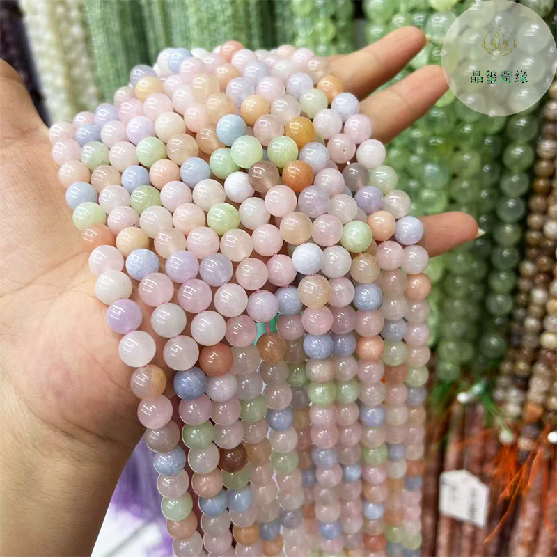 天然摩根石冰淇淋淡色系混色款散珠圆珠diy饰品手链项链饰品配件
